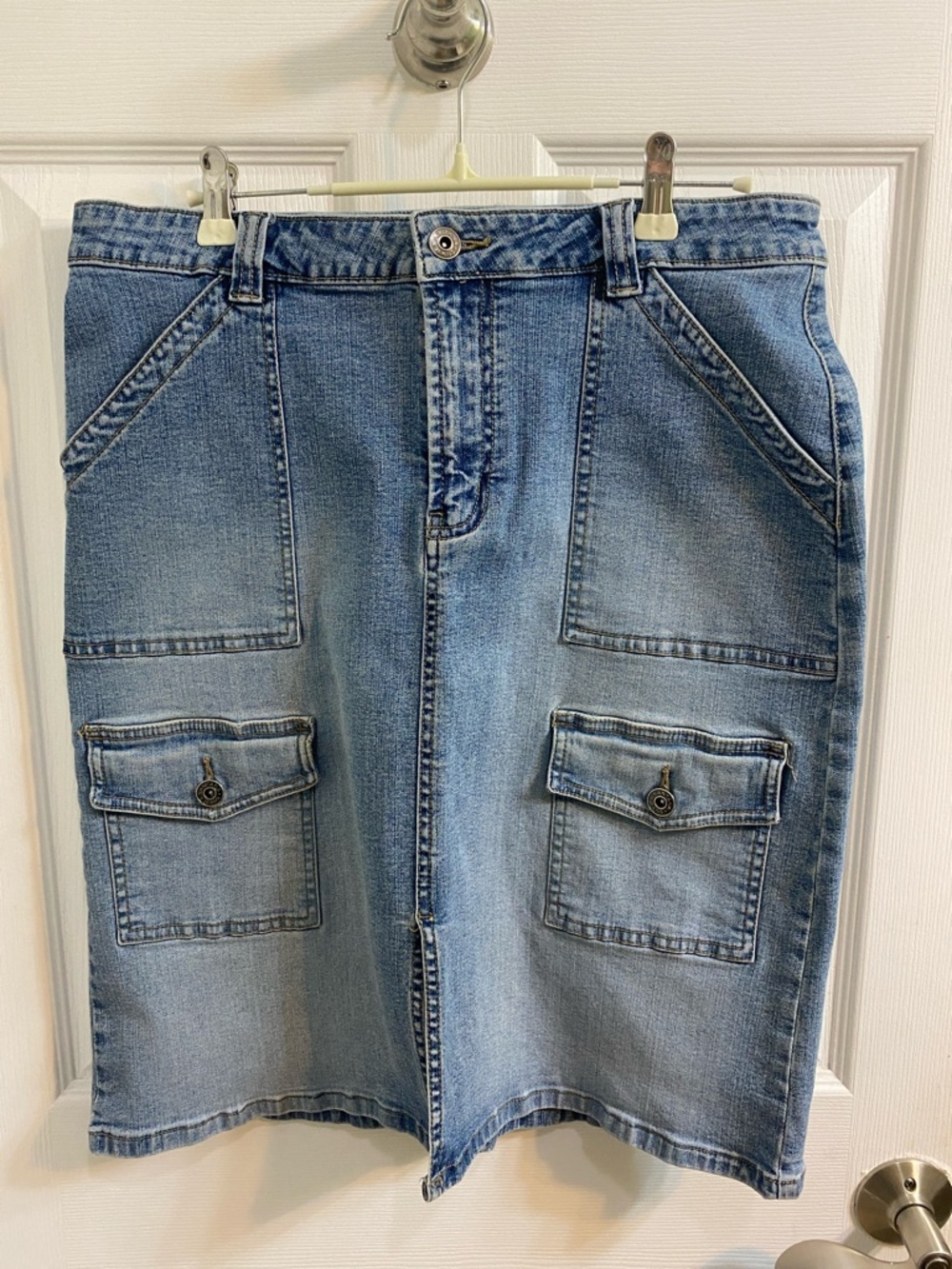 Vintage Y2K Santana Denim Skirt Straight Size Medium Blue 6 Pockets Casual 90s